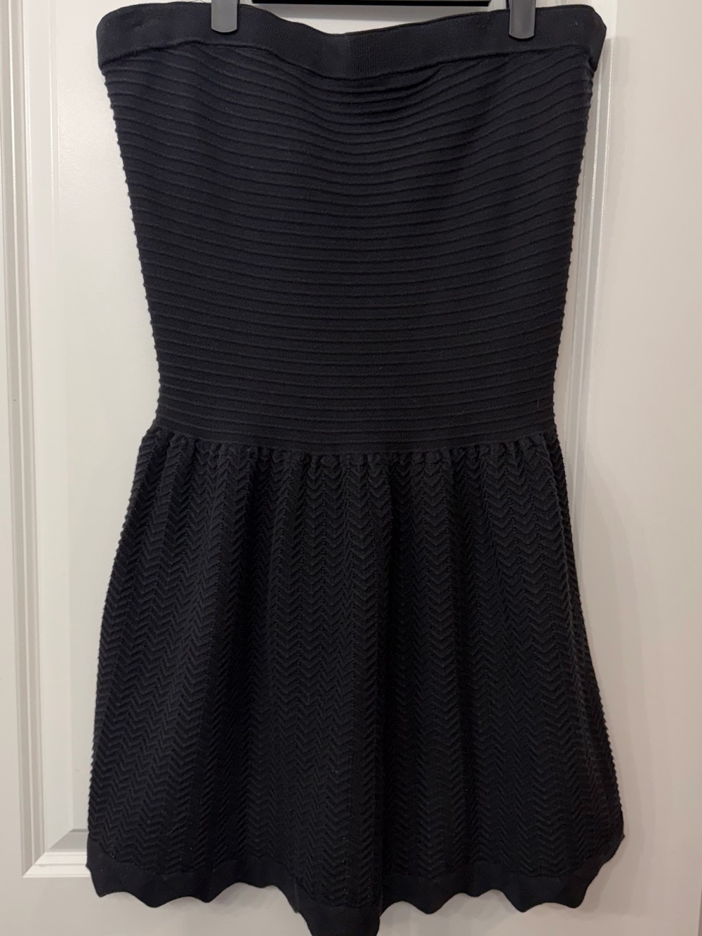 Sandro Black Strapless Ribbed Knit Fit-and-Flare Strapless Dress